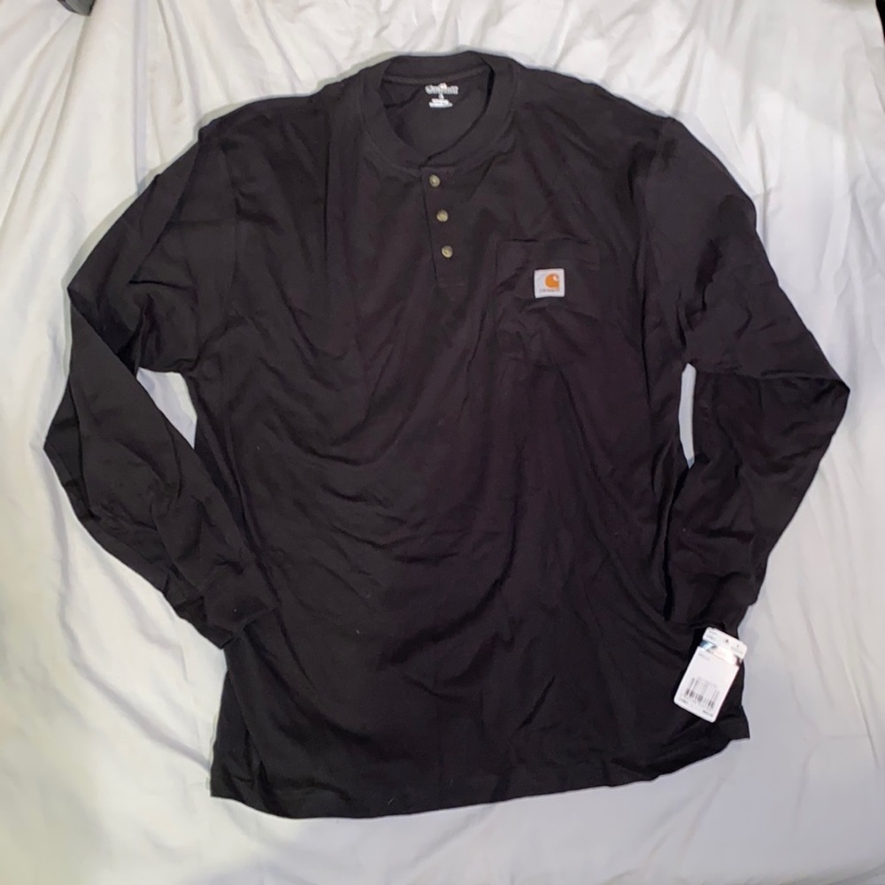 Carhartt Loose Fit Heavyweight Long-Sleeve Pocket Henley T-Shirt Large Black